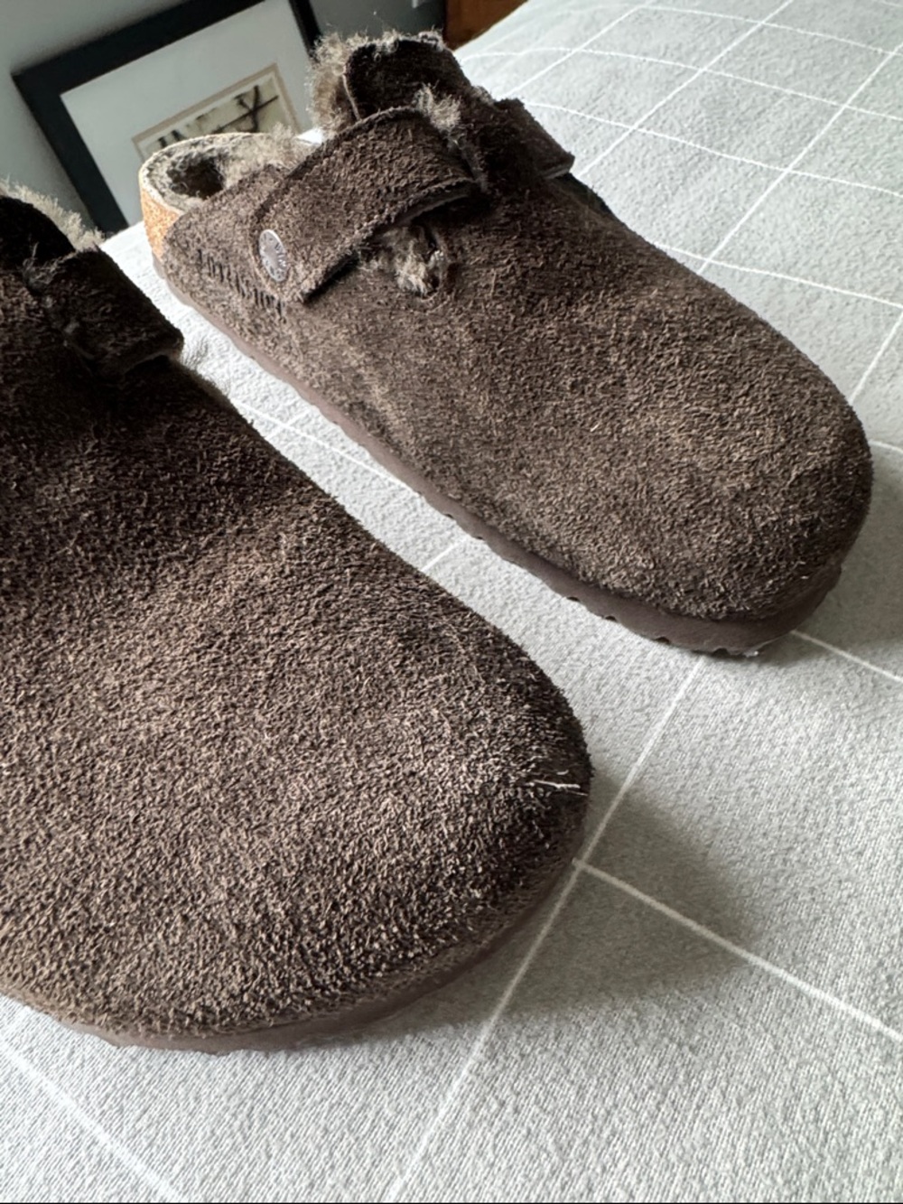 Birkenstock shearling Lined Brown Suede Boston Clogs - Picture 10 of 10